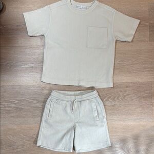 Zara Kids Beige Ribbed Tee and Shorts Set